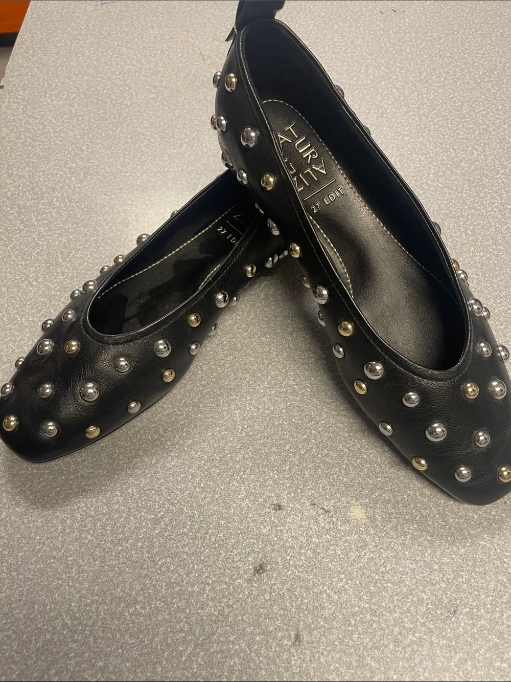Naturalizer 27 EDIT Black Studded Ballet Flats with Mixed Metal Accents